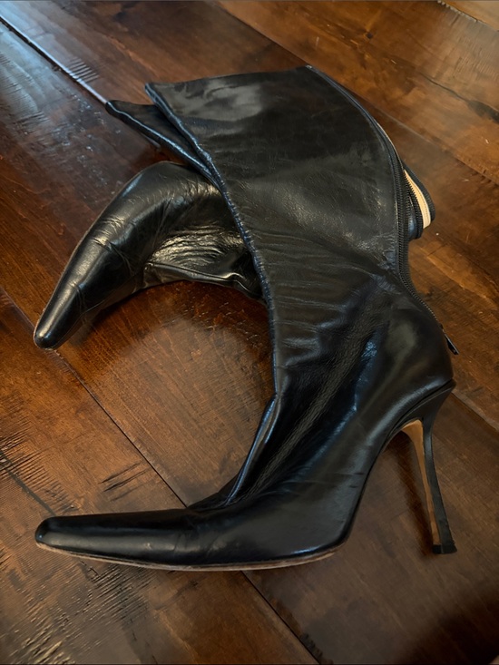 Jimmy Choo Shoes - Jimmy Choo Black Leather Pointed-Toe Stiletto Boots